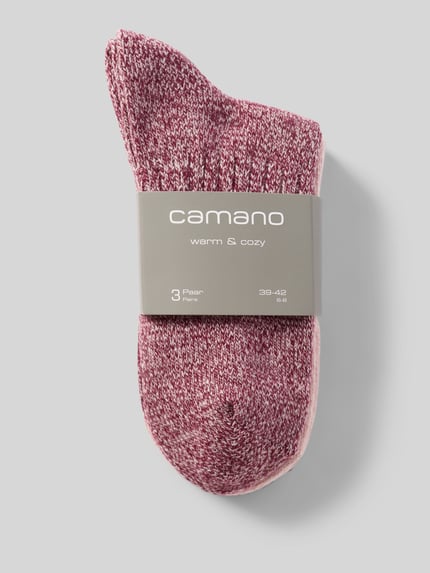 Produktfoto, Warme Socken im 3er-Pack von camano, gestricktes Material in Rot-Weiß, körpernahe Passform mit elastischem Bund, wärmend