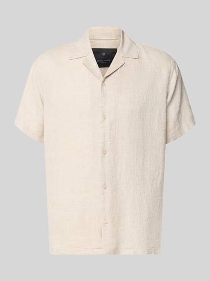 Produktfoto, Regular Fit Leinenhemd Modell 'LAWRENCE' von Jack & Jones Premium, Reines Leinen, Reverskragen, Knopfleiste, beige, strukturierte Oberfläche
