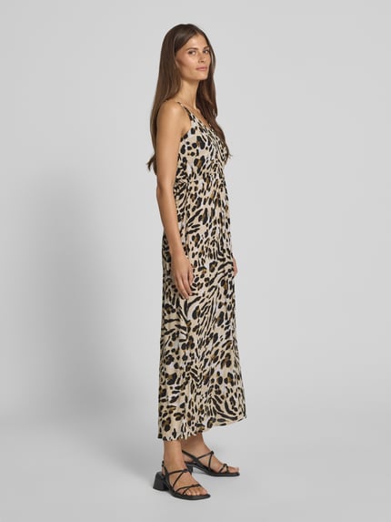 ICHI Midikleid aus Viskose mit V-Ausschnitt Modell 'MARRAKECH' Beige 1