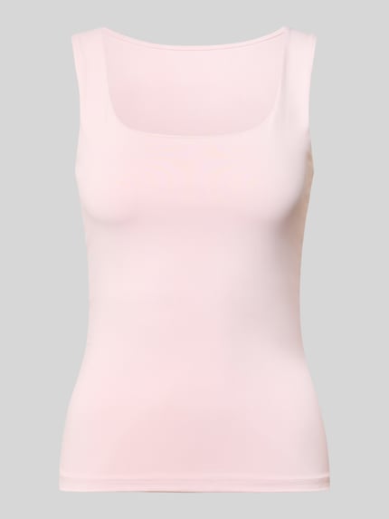 Produktfoto, Slim Fit Tank Top mit U-Ausschnitt Modell 'LULA' von Pieces, unifarben, breite Träger, zarte rosa Farbe, glatte Textur