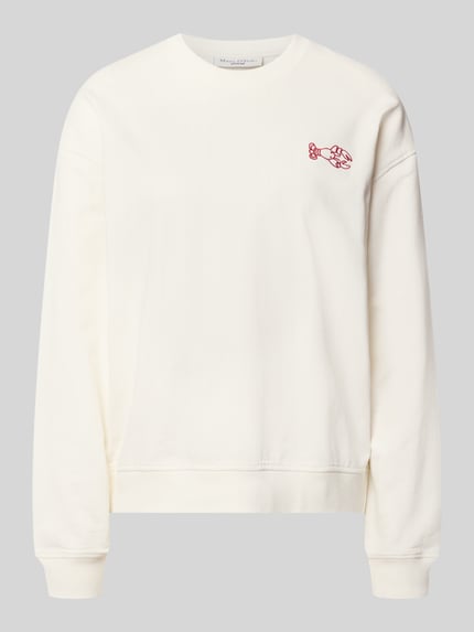 Produktfoto, Oversize Sweatshirt aus reiner Baumwolle - Special Drop van Marc O'Polo Denim, effen crème, ronde hals, lange mouw, rood motief-stitching, dames sweatshirt, pure katoen