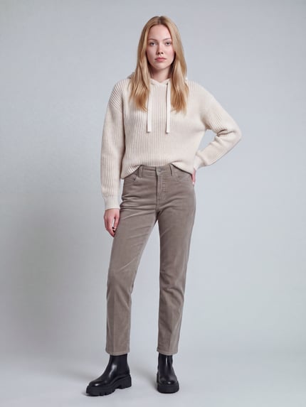 ANGELS Regular Fit Cordhose mit Label-Patch Modell 'EVY' Hellbraun Melange 1