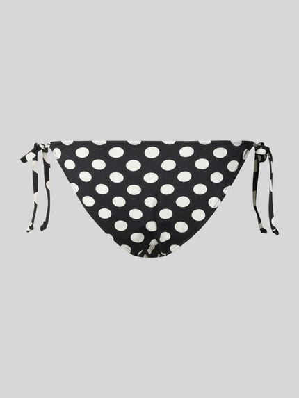 Produktfoto, czarne figi bikini w białe grochy z mieszanki materiałów z dodatkiem streczu, wiązanie boczne, model 'THALIA' od Neo Noir