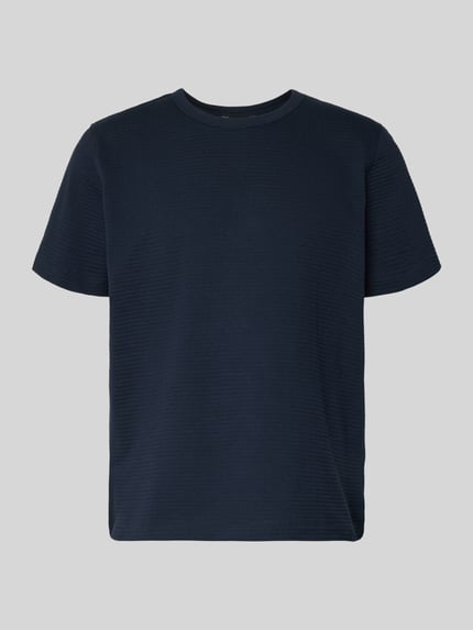 Produktfoto, Regular Fit T-Shirt aus reiner Baumwolle Modell 'COOPER' von SELECTED HOMME w kolorze granatowym, struktura jacquard, tkanina jednolita