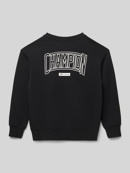 Produktfoto, Regular Fit Poloshirt mit V-Ausschnitt van CHAMPION, katoenmix, polokraag, v-hals, zwarte stof met wit logo op de rug