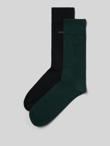 Produktfoto, Socken aus Baumwoll-Mix im 2er-Pack von BOSS, Herren Socken von BOSS, in dunkelgrün und schwarz, glatte Textur