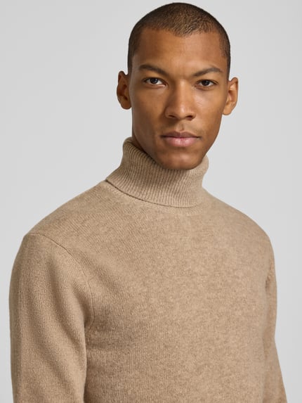 Casual Friday Slim Fit Rollkragenpullover aus Woll-Mix Modell 'Karl' Camel Melange 3