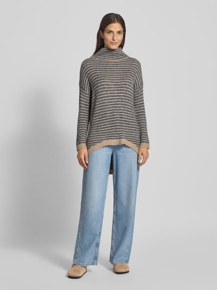 Apricot Sweter z dzianiny o kroju oversized z prążkowanymi wykończeniami Średnioszary melanż 1