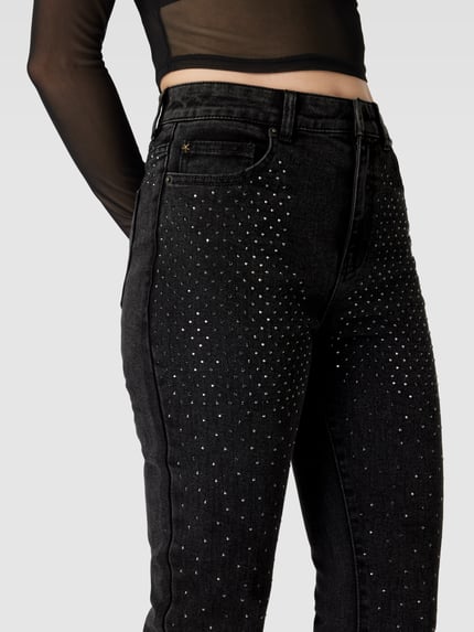 ONLY Straight Fit Jeans mit Ziersteinbesatz Modell 'EMILY' Black 3