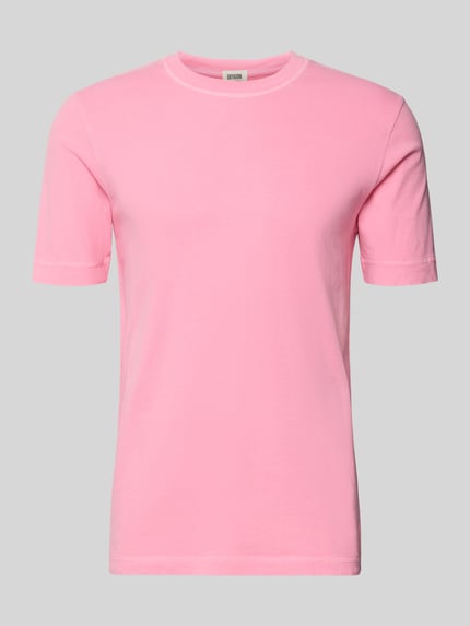 Productfoto, T-Shirt met geribde ronde hals van Drykorn, katoen, regular fit, roze kleur, maat M ruglengte 70 cm, eenvoudige textuur