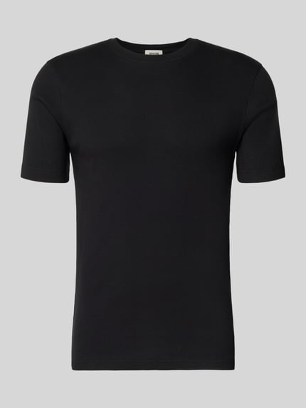 Produktfoto, schwarzes T-Shirt mit Rundhalsausschnitt Modell 'ENIL' von Drykorn, reine Baumwolle, Slim Fit, glatte Struktur.