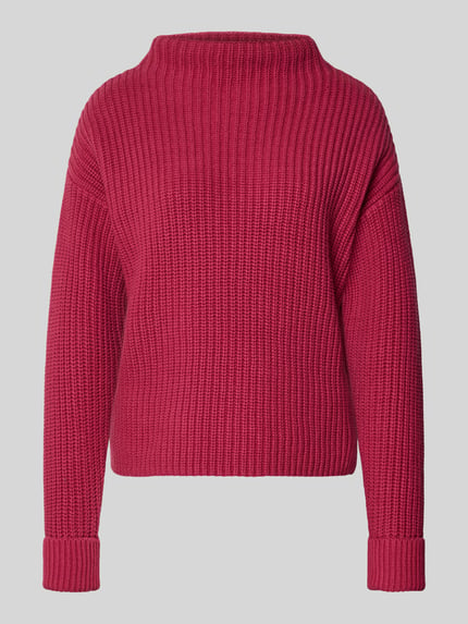 Produktfoto, Regular Fit Turtleneck-Pullover aus Baumwoll-Mix Modell 'SELMA' von Selected Femme, efekt: jednolity kolor, z fakturą, gruby ścieg, mieszanka bawełny, prążkowane zakończenia, długi rękaw, czerwony.