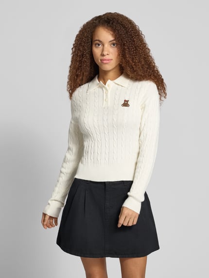ONLY Regular Fit Poloshirt mit Teddy-Applikation Offwhite Melange 4