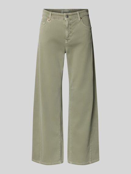 Produktfoto, Wide Leg Jeans im 5-Pocket-Design Modell 'ORIA' von Cambio in hellem Oliv, Baumwoll-Mix mit Stretch, glatte Textur, verkürzte Passform