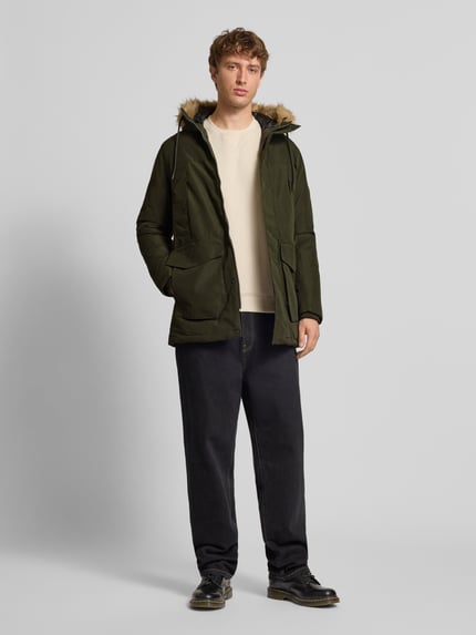 JACK & JONES Parka mit Pattentaschen und Kapuze mit Kunstfell Oliv 1