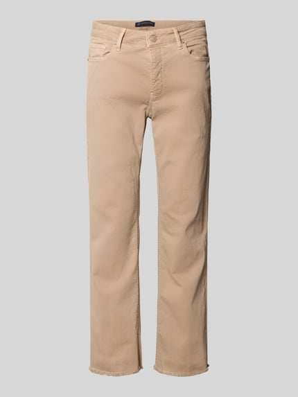 Produktfoto, Straight Fit Jeans im 5-Pocket-Design von Raffaello Rossi in Beige mit Fransenbesatz, Elastischer-Material-Mix, verkürzte Passform