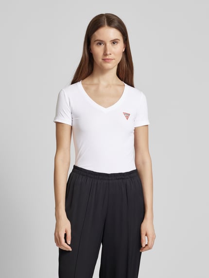 GUESS T-Shirt mit V-Ausschnitt Weiss 4