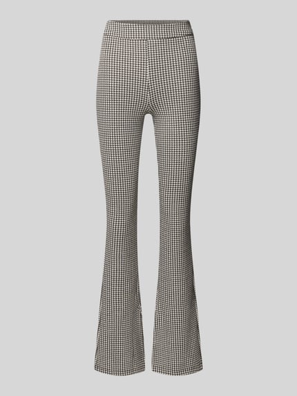 Produktfoto, Slim Fit Schlaghose aus Baumwoll-Viskose-Mix Modell 'NAROSETTA' von HUGO mit Hahnentritt-Muster, High Waist, Reißverschluss, schwarz-weiß