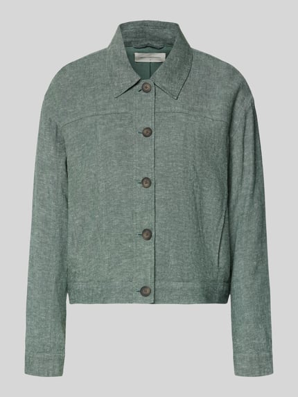 Produktfoto, Jacke aus Leinen-Mix mit Kentkragen Modell 'Viana Ginia' von MSCH Copenhagen, Gerader-Schnitt, grüne Textur, Knopfleiste