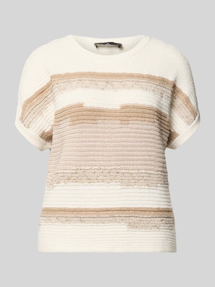 Produktfoto, Strickshirt mit Kappärmeln und Rundhalsausschnitt van monari, dames, viscosemix met linnen, recht model, labeldetail, ruglengte maat 36: 57 cm