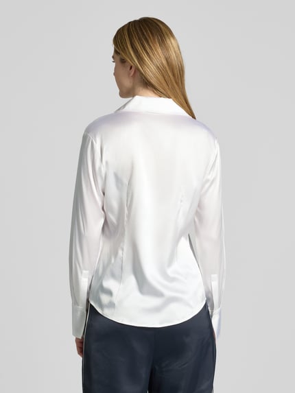 HERZENS Blouse van satijn met V-hals Wit - 5