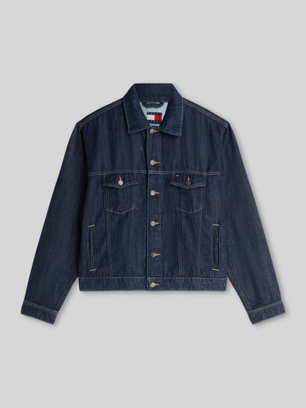 Tommy Jeans Regular Fit Jeansjacke aus Baumwoll-Leinen-Mix Dunkelblau 2