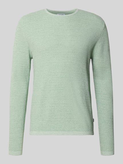 Produktfoto, Strickpullover mit geripptem Rundhalsausschnitt Modell 'GEORGE' von Jack & Jones in Hellgrün, Baumwoll-Mix, lockerer Schnitt