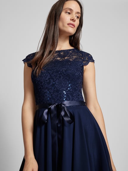 SWING Cocktailjurk met kant en strikceintuur Marineblauw - 3