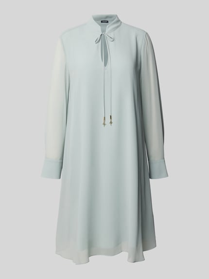 Produktfoto, Knielanges Kleid mit Stehkragen Modell 'Delilah' von JOOP!, Lockerer-Schnitt, Semitransparenz, Unterkleid, Tunnelzug, V-Ausschnitt, hellblau