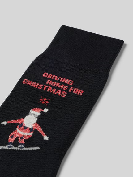 Burlington Socken mit Motiv Modell 'Snowboarding Santa' Black 2