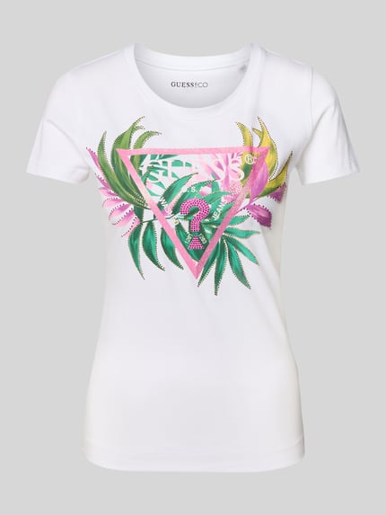 GUESS T-shirt z nadrukiem z logo Biały 2