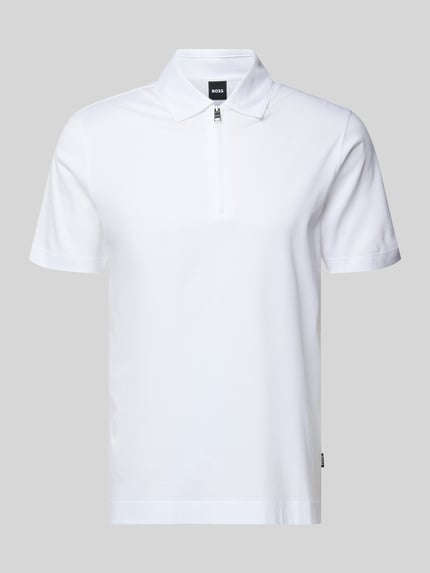 Produktfoto, Regular Fit Poloshirt aus Lyocell-Baumwoll-Mix Modell 'H-PARAS 50' von BOSS, biała, gładka faktura, krótki rękaw, kołnierzyk polo, krótki zamek, krój regular fit