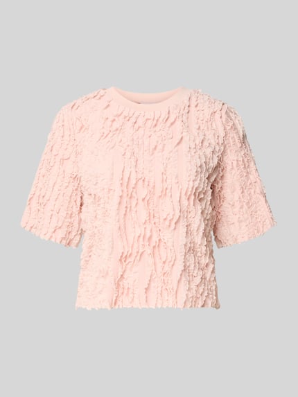 Produktfoto, T-Shirt mit Rüschenbesatz von Jake*s Collection in zartem Rosa, Material-Mix mit Stretch-Anteil, gerader Schnitt, halbärmelig, Rundhalsausschnitt, Damen T-Shirt