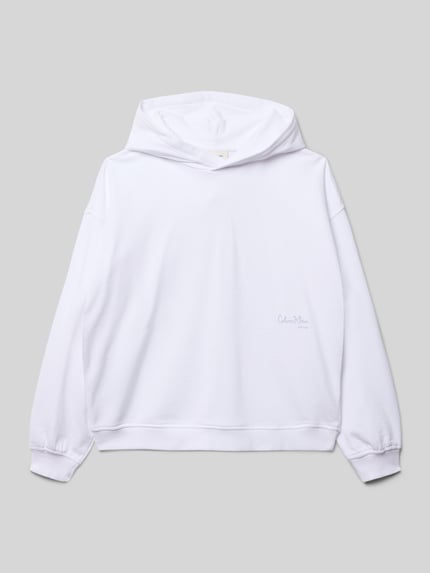 Produktfoto, biały Relaxed Fit Hoodie z logo-Print model 'Signature' od Calvin Klein Jeans, bawełna, elastyczne mankiety, kaptur