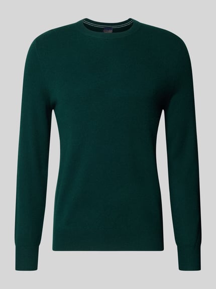 Produktfoto, Regular Fit Strickpullover aus Woll-Kaschmir-Mix von Christian Berg Men, unifarben grün, Rundhalsausschnitt, dezente Struktur