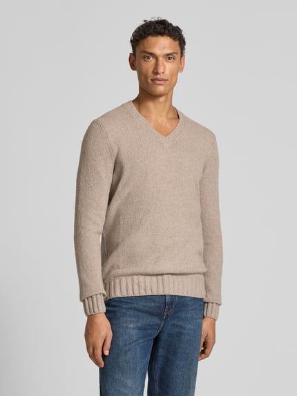 CINQUE Sweter z dzianiny z dekoltem w serek model „UPO” Beżowy 4