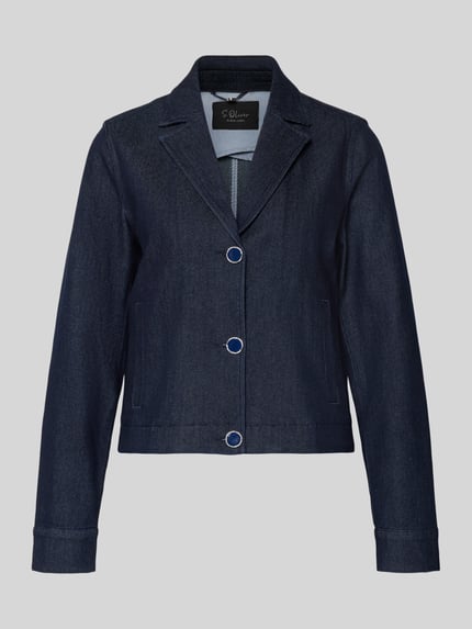Produktfoto, Regular Fit Kurzblazer aus Denim van s.Oliver BLACK LABEL met denimlook, reverskraag, knoopsluiting, steekzakken, mix van viscose en katoen
