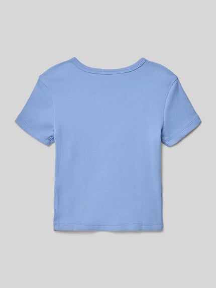 Produktfoto, T-Shirt mit Motiv-Stitching van GAP, lichtblauw, rechte fit, fijnrib, ronde hals, katoen, ruglengte maat 116: 34 cm