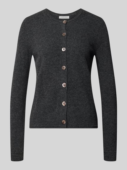 Produktfoto, Cardigan aus Wolle mit Rundhalsausschnitt von Christian Berg Woman in Dunkelgrau, Regular Fit, Knopfleiste, feine Strickstruktur