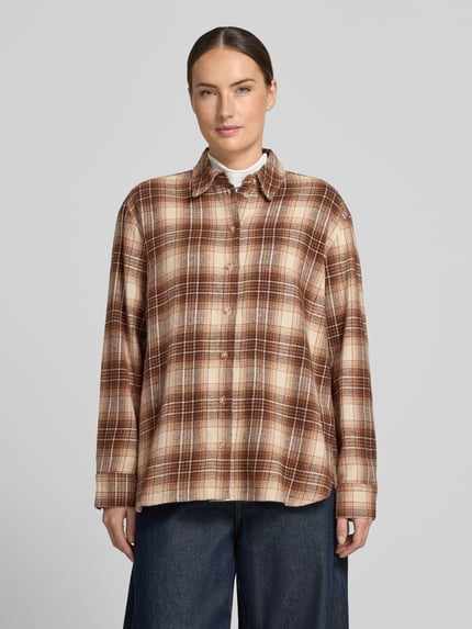 Jake*s Casual Regular fit blouse met lange mouwen van puur katoen Donkerbruin - 4