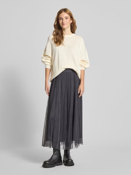 ONLY regular fit midi-rok van mesh model 'LAVINA' Antraciet - 1