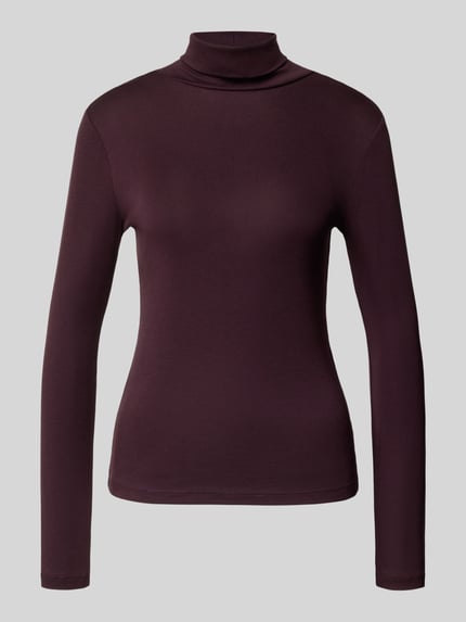 Produktfoto, Slim Fit Longsleeve aus elastischem Baumwoll-Mix Modell 'OKTOBER' von COMMA in dunklem Bordeauxrot, Rollkragen, glatte Textur