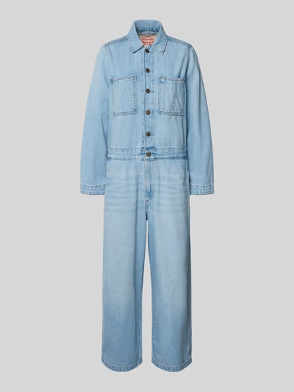 Produktfoto, Regular Fit Jumpsuit in Denim-Optik Modell 'Iconic' van Levi's®, lichtblauw, lange mouwen, borstzakken, pure katoen, recht model.