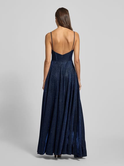 LUXUAR FASHION Glanzende avondjurk met loopsplit Marineblauw - 5