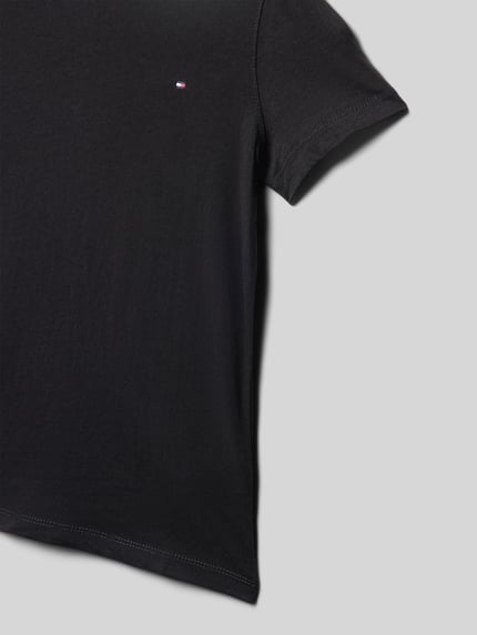 Produktfoto, Regular Fit T-Shirt aus reiner Baumwolle von Tommy Hilfiger, Kinder T-Shirt, schwarz, Logo-Print, Rundhalsausschnitt, glatte Textur