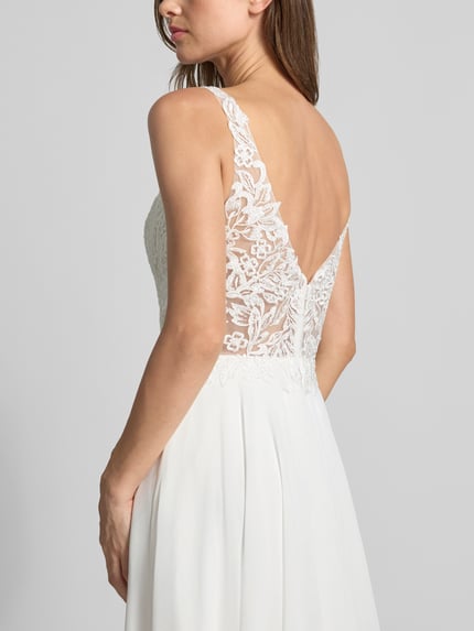 Mascara Abendkleid mit Spitze und tiefem V-Ausschnitt Offwhite 6