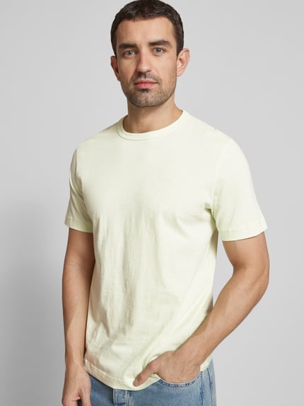 Tom Tailor T-shirt o kroju regular fit z czystej bawełny z gumowanym nadrukiem z logo Neonowy żółty 3