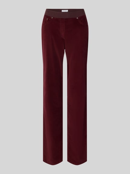 Produktfoto, bordeauxrote glatte Jeansy Slim Fit Jeans aus Baumwoll-Viskose-Mix Modell 'Pamina' von Raphaela By Brax, proste nogawki, damskie Straight Fit Jeans