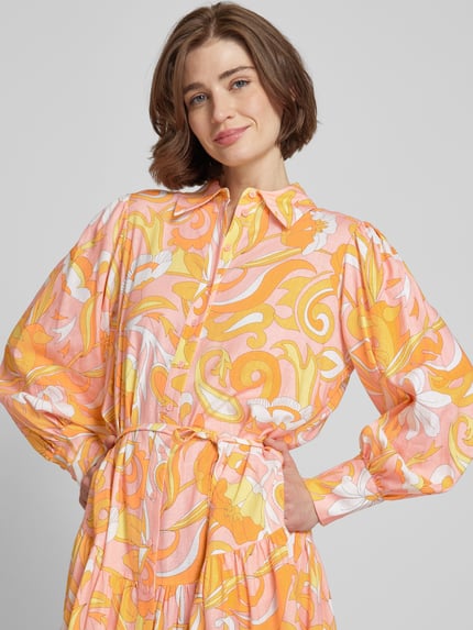 HERZENS Maxikleid mit Allover-Muster aus Leinen-Viskose-Mix Orange 3