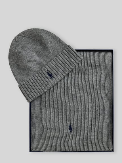 Polo Ralph Lauren Mütze und Schal im Set aus reiner Wolle Mittelgrau 3
